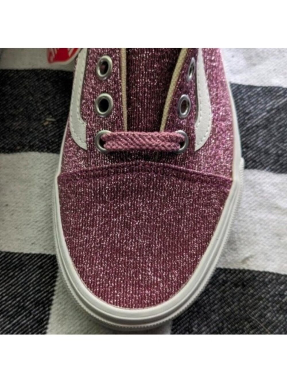 Vans Old Skool Youth Girls 3.5 Glitter Lurex Pink and White 0926 - Picture 9 of 10